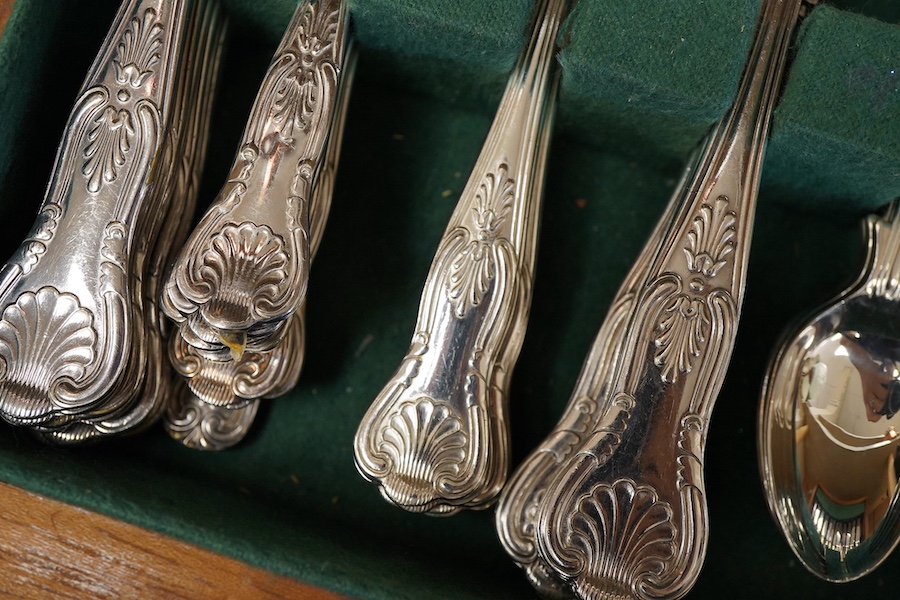 A canteen of Sheffield Plate King's pattern flatware with plated mounts